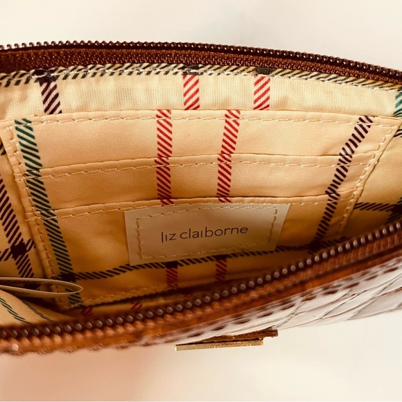 Liz Claiborne Brown Crocodile Embossed Leather Clutch - Picture 3 of 5